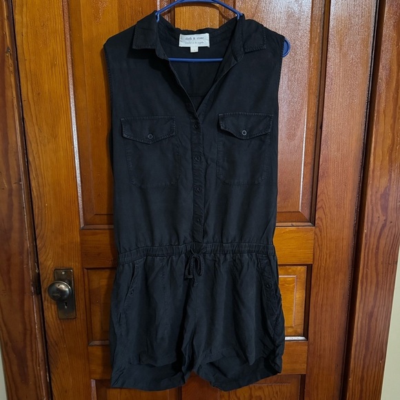Cloth & Stone Black Romper Size Large Button Down with Pockets - Picture 1 of 12